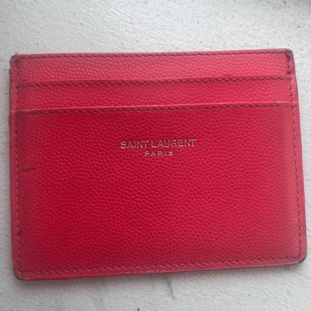 Pink leather Saint Laurent cardholder wallet- Authentic, decent condition